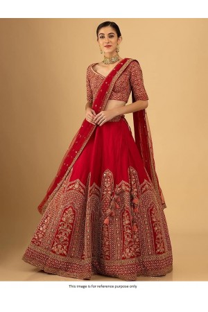 Bollywood Model Red silk wedding lehenga