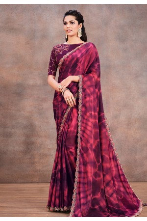 Crepe georgette printed Saree in Wine colour 42202