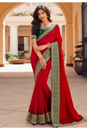 Silk Saree with blouse in Red colour 1001