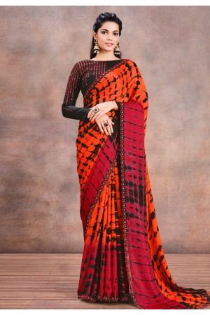 Silk satin Saree with blouse in Orange colour 42201