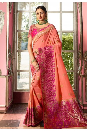 Pink Indian wedding silk Saree