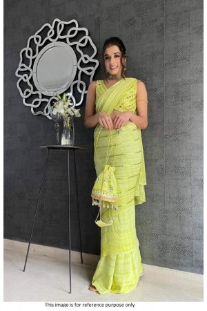 Bollywood model Lemon green double sequins saree