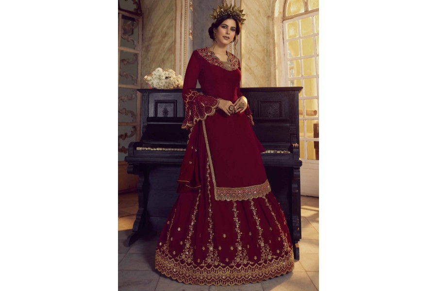 Maroon Georgette Indo Western Lehenga Choli