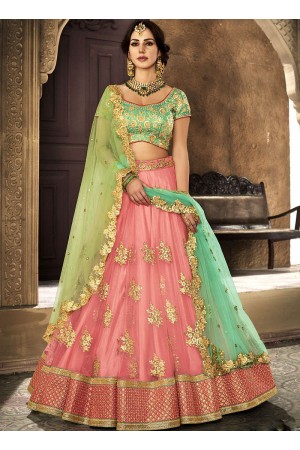 Peach net wedding lehenga choli 5111