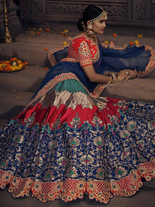 Buy Navy Blue Banarasi Silk Indian Wedding Lehenga In Uk Usa And Canada