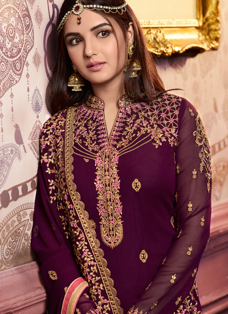 Wine Color Straight Cut Salwar Kameez