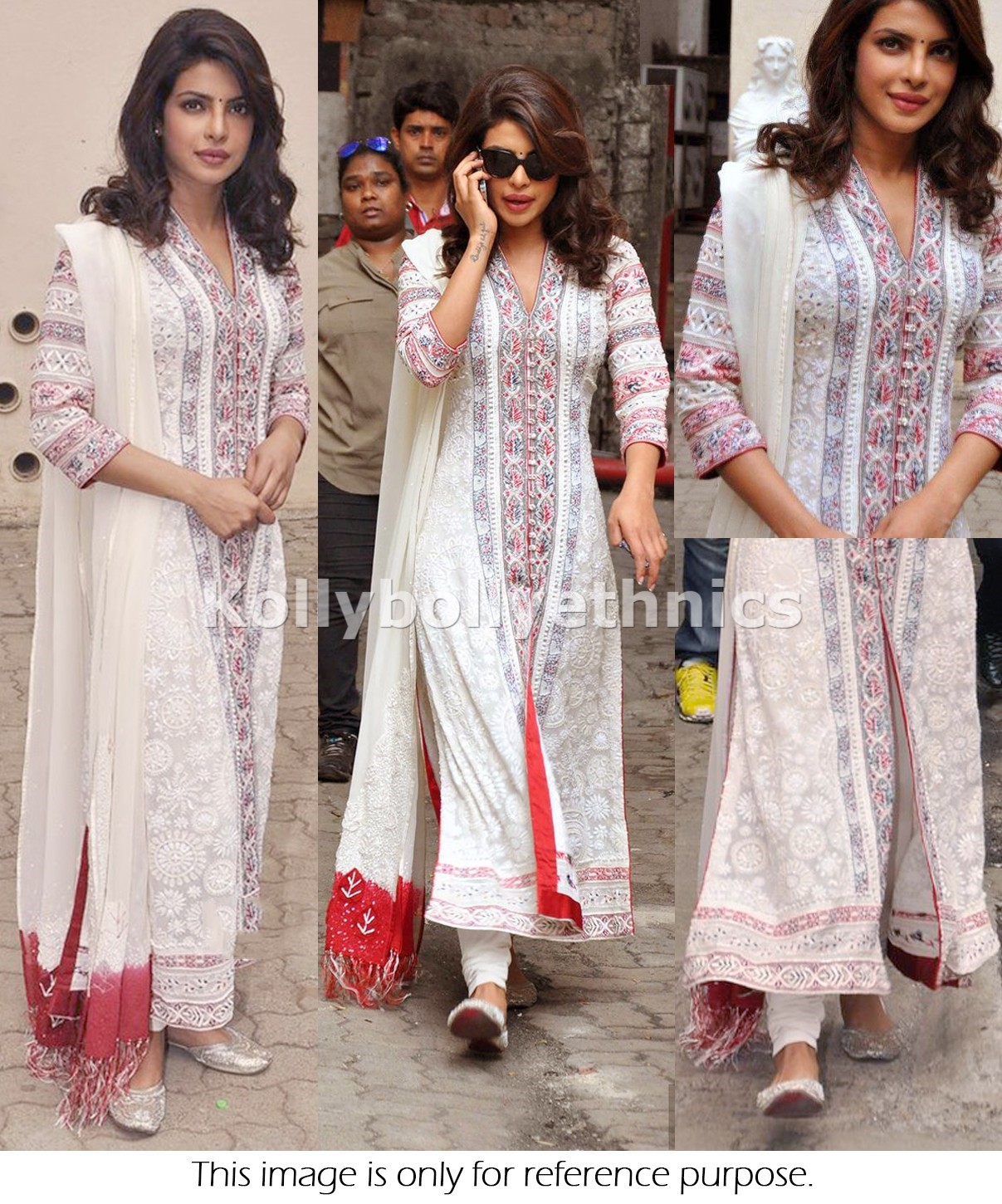 Bollywood Style Priyanka Chopra Georgette Anarkali In White And Red Color