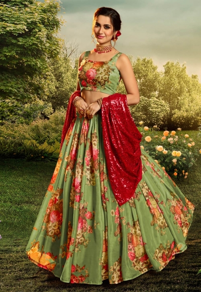 Green Organza Circular Lehenga Choli 4803