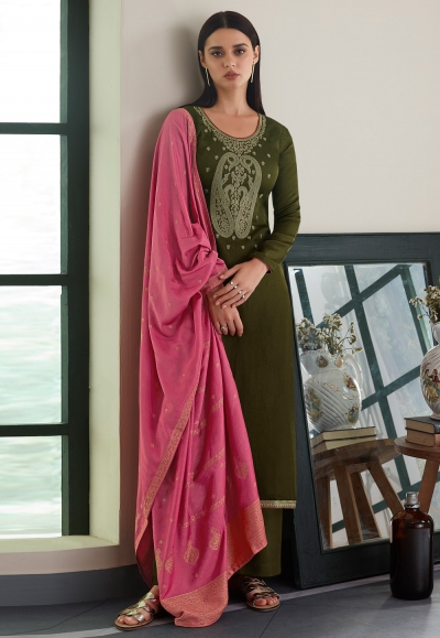 Mehndi silk palazzo suit 8446