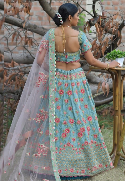 Sky Blue Pashmina Embroidered Lehenga Choli 1130