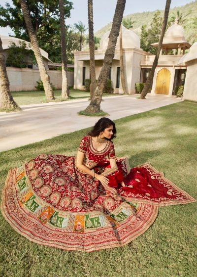 Maroon Indian Bridal Hand Work Heavy Silk Velvet Lehenga Choli 980