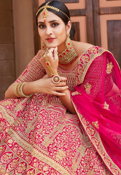 Pink Velvet Bridal Lehenga Choli