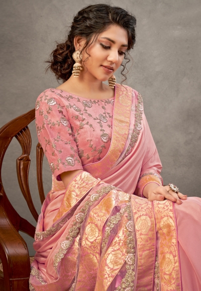 Pink Satin Silk Festival Wear Saree 41517