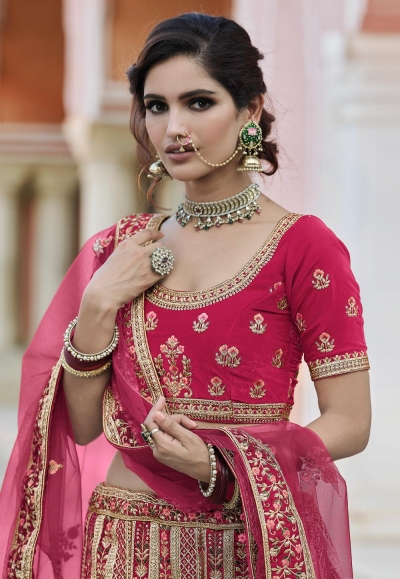 Pink Velvet Embroidered Bridal Lehenga Choli 8112 1038