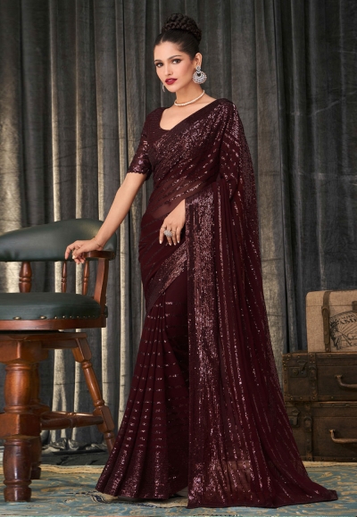 Wine georgette saree with blouse 2311