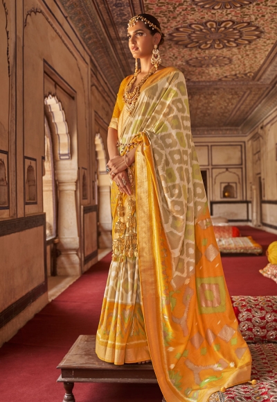 Patola silk Saree with blouse in Mustard colour 417