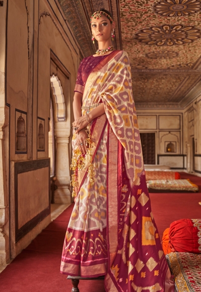 Patola silk printed Saree in Maroon colour 420