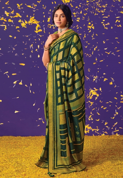 Brasso Saree with blouse in Green colour 16007