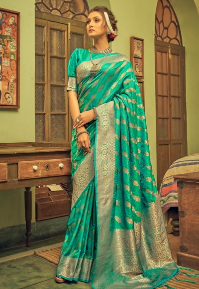 Banarasi silk Saree in Sea green colour 20002