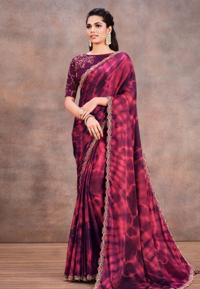 Crepe georgette printed Saree in Wine colour 42202