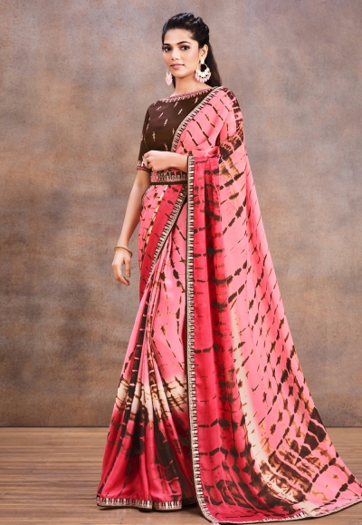 Silk satin printed Saree in Pink colour 42204