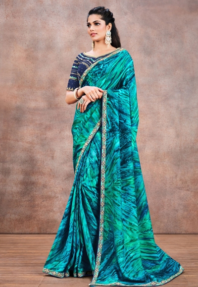 Silk Saree with blouse in Sea green colour 42212