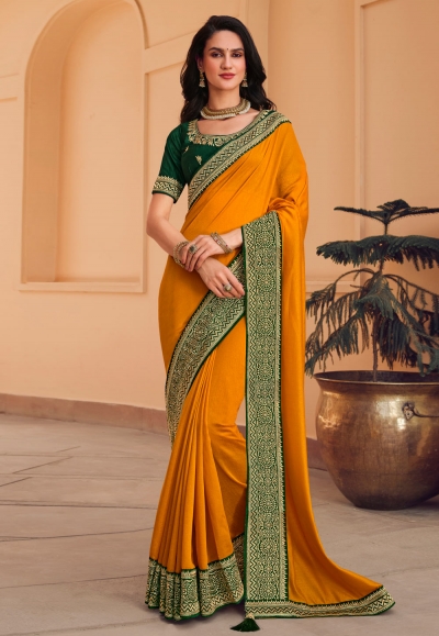 Silk Saree with blouse in Mustard colour 1003