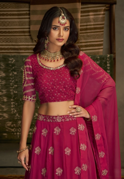 Georgette A Line Lehenga Choli In Pink Colour