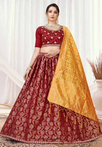 Viscose jacquard circular lehenga choli in Maroon colour 11046