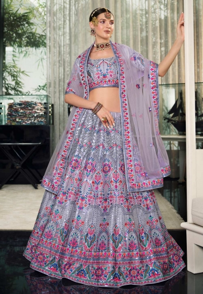 Silk a line lehenga choli in Grey colour 2143