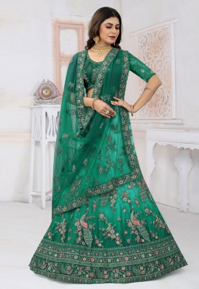 Net a line lehenga choli in Green colour 6435