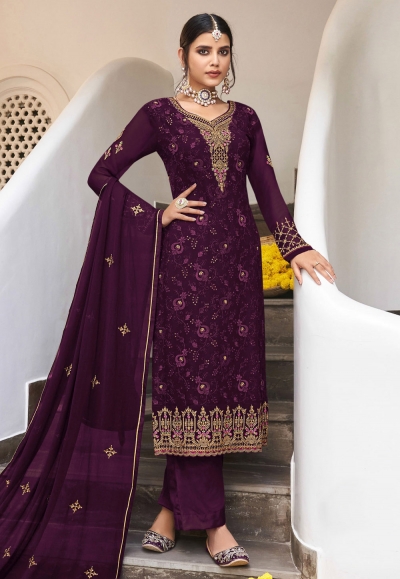 Georgette pakistani suit in Purple colour 161332