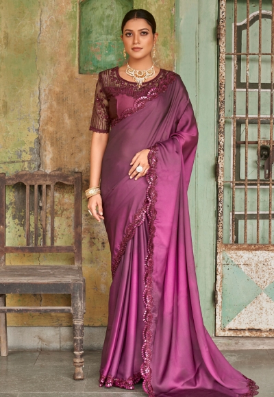 Satin Saree with blouse in Purple colour 1105a