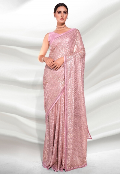 Georgette Saree with blouse in Pink colour 3880