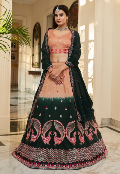 Art silk a line lehenga choli in Green colour 2265