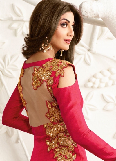 Buy Shilpa Shetty Pink Color Raw Silk Party Wear Kameez In Uk Usa And