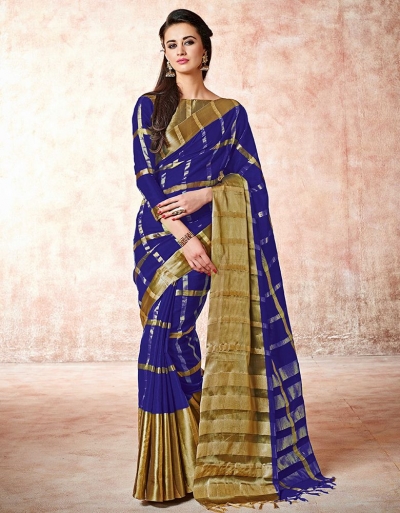 Aashi Royal Blue Cotton Saree   s