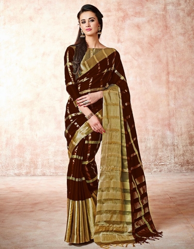 Aashi Chocolate Brown Cotton Saree