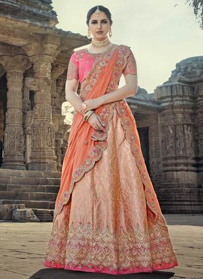 Peach color designer wedding lehenga