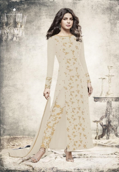 Priyanka chopra Grey georgette straight cut salwar kameez