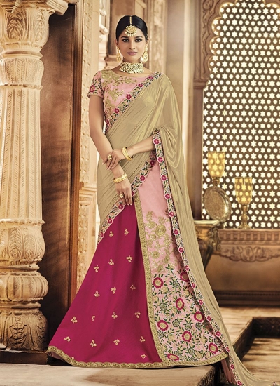 Pink and gold raw silk wedding lehenga