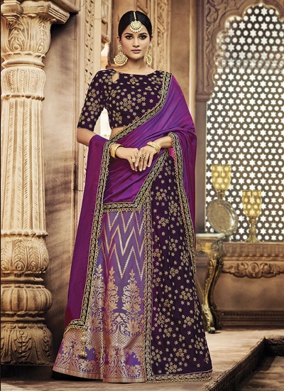 Purple and Gold Jacquard silk wedding lehenga