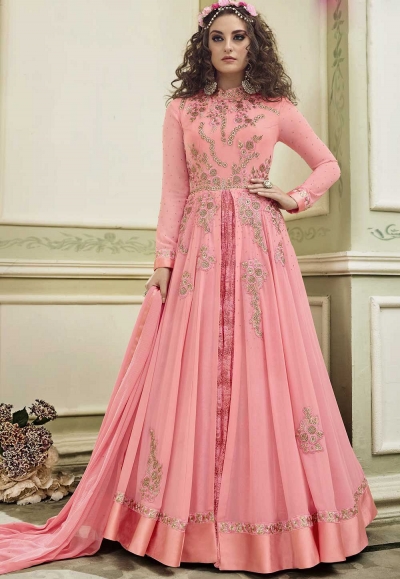 Light Pink color georgette wedding anarkali suit