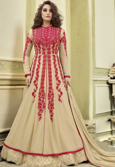 Beige color wedding anarkali suit