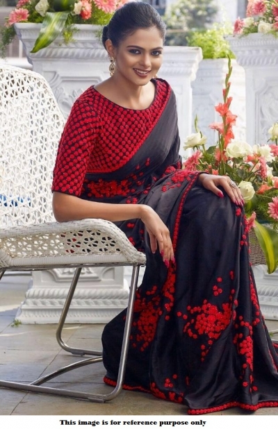 Bollywood Inspired Black and red georgette saree