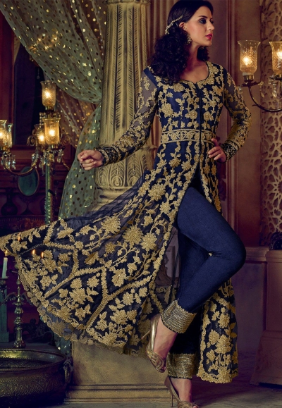 Buy Navy Blue Color Banglori Silk Party Wear Lehenga Kameez In Uk Usa And Canada 7648