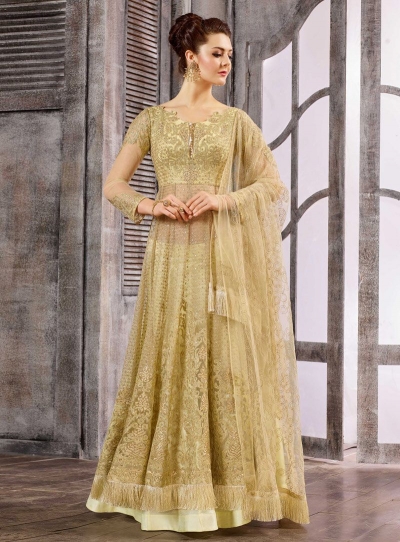 Off White color net wedding wear Ghagra Choli