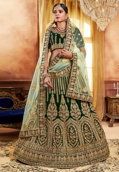 green velvet circular lehenga choli 3007