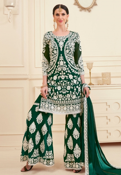 green georgette sharara style suit 28001