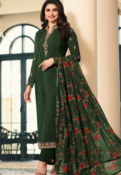 prachi desai dark green crepe straight trouser bollywood suit 9966